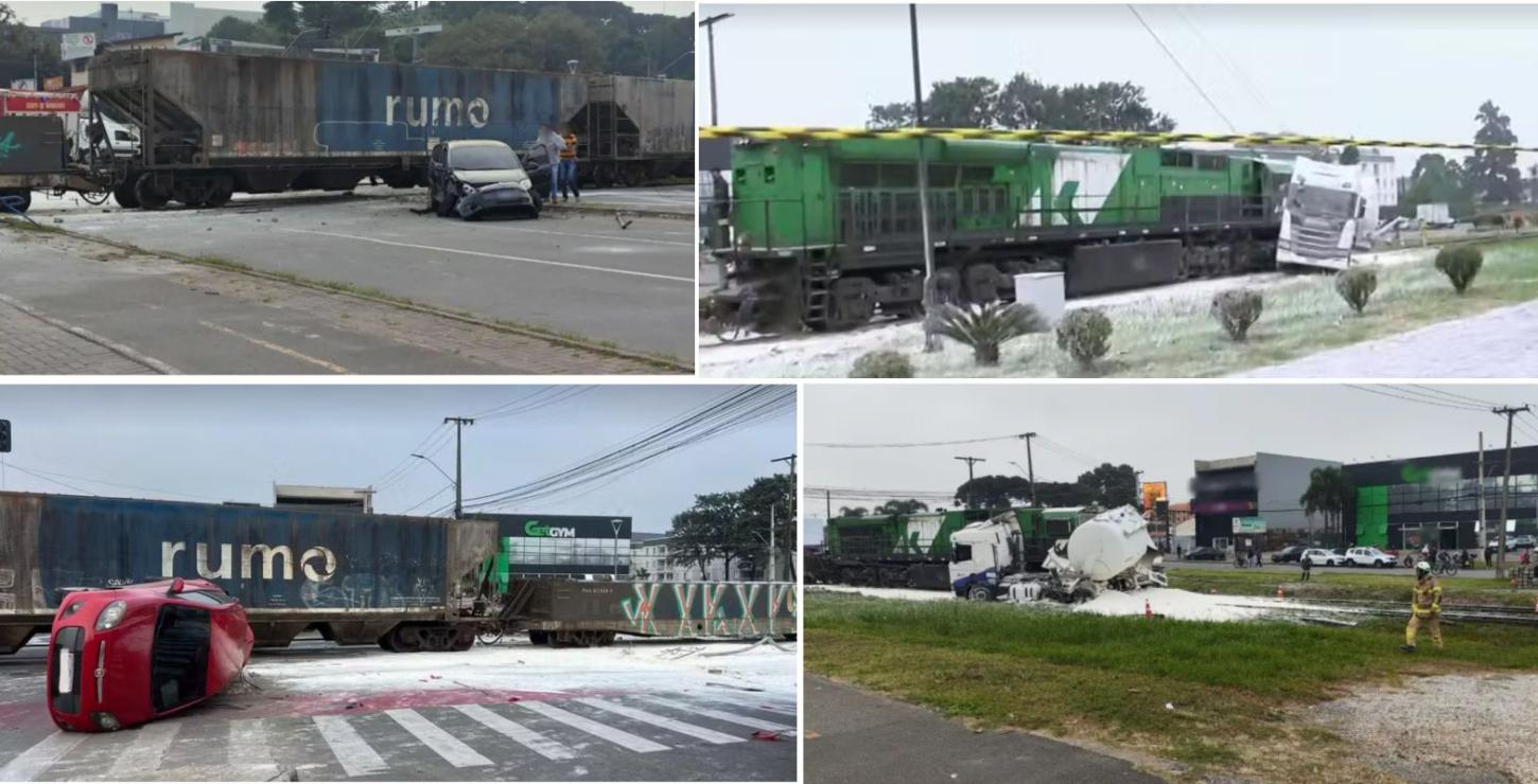 GRAVE ACIDENTE ENTRE TREM, MOTO, CAMINHÃO E CARROS DEIXA UM MORTO E UM FERIDO NA GRANDE CURITIBA