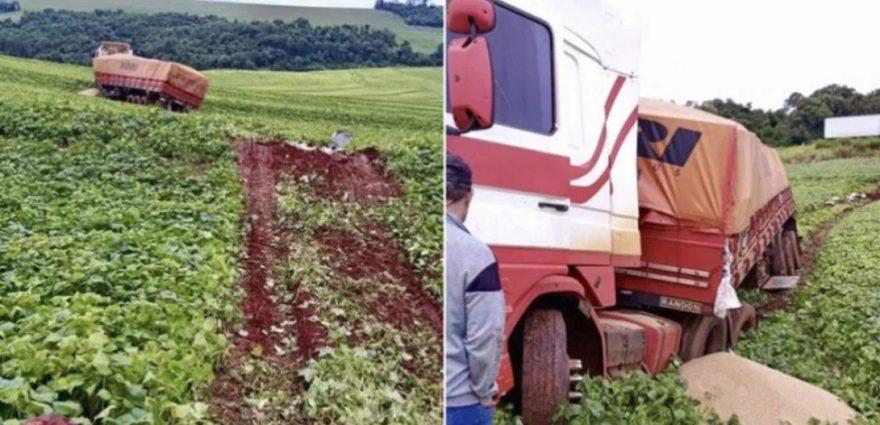 CAMINHONEIRO É IMPEDIDO DE RETIRAR VEÍCULO DE LAVOURA APÓS ACIDENTE NA BR-277, EM CÉU AZUL