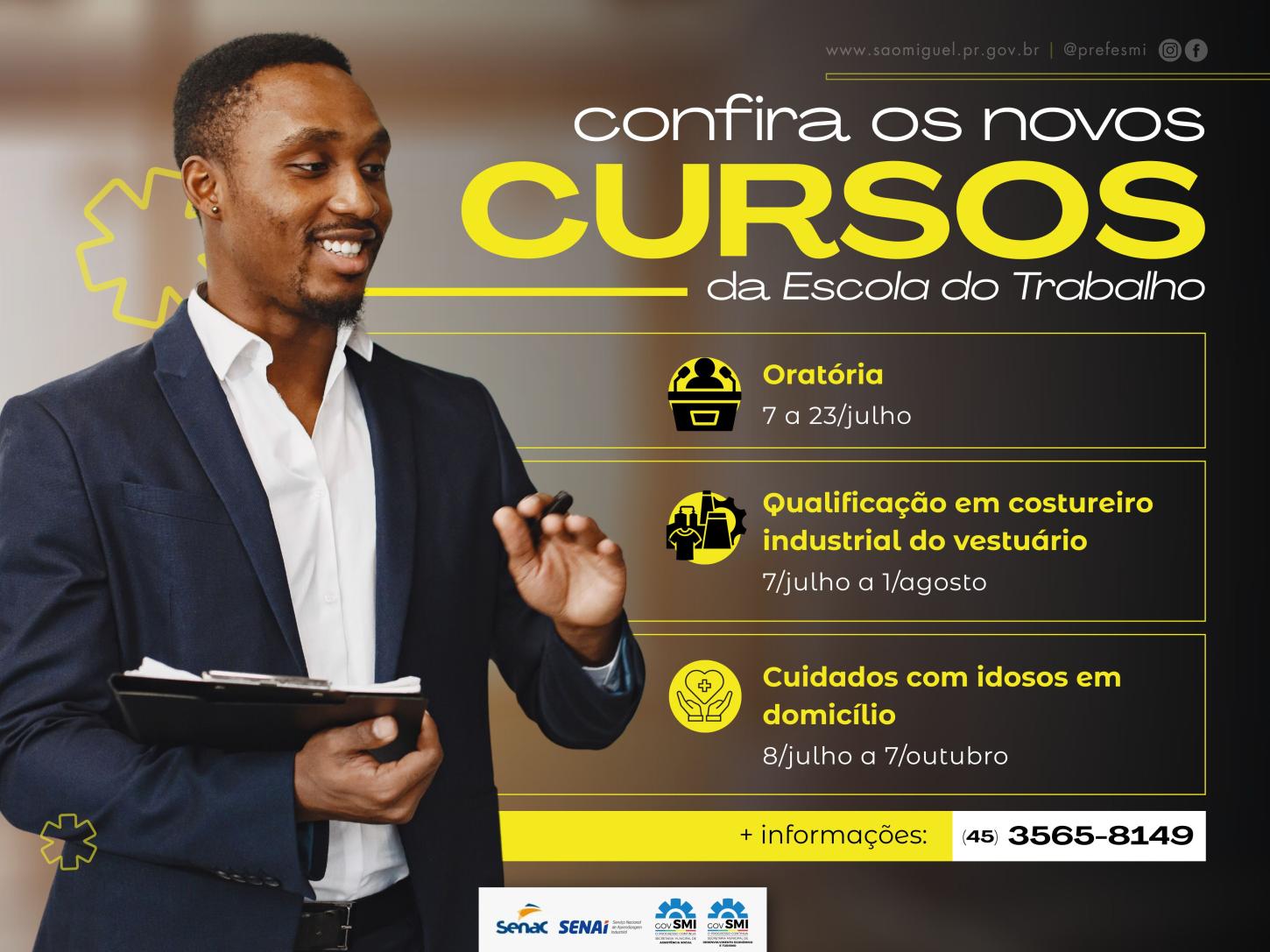 GOVERNO MUNICIPAL DE SÃO MIGUEL ABRE INSCRIÇÕES PARA MAIS TRÊS NOVOS CURSOS NA ESCOLA DO TRABALHO
