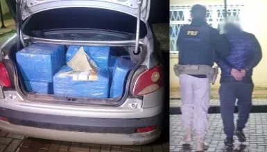 PRF APREENDE PEUGEOT ABARROTADO DE CIGARROS E MACONHA NA BR-277 EM CÉU AZUL