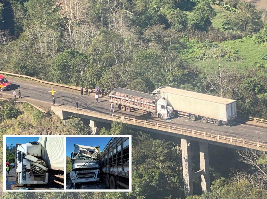 GRAVE ACIDENTE COM COLISÃO FRONTAL ENTRE DOIS CAMINHÕES É REGISTRADO EM PONTE NA BR-282