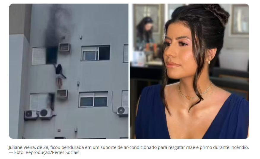TEMPERATURA PASSOU DE 800°C DENTRO DE APARTAMENTO EM QUE MULHER SE PENDUROU EM SUPORTE DE AR-CONDICIONADO PARA SALVAR A FAMÍLIA DE INCÊNDIO EM CASCAVEL