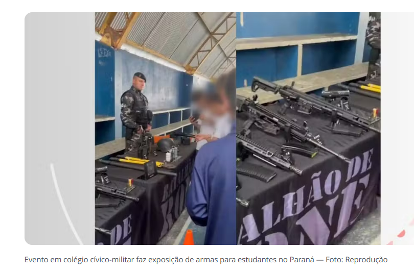 EVENTO EM COLÉGIO CÍVICO-MILITAR DO PARANÁ FAZ EXPOSIÇÃO DE FUZIS PARA ESTUDANTES