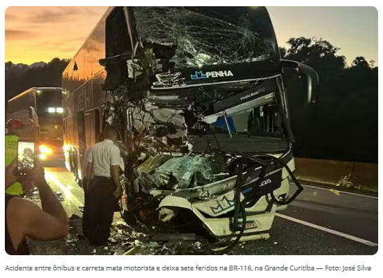 ACIDENTE ENTRE ÔNIBUS E CARRETA MATA MOTORISTA E DEIXA SETE FERIDOS NA BR-116