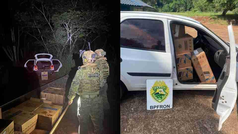 BPFRON APREENDE BARCO, CARRO E 850 PACOTES DE CIGARROS CONTRABANDEADOS EM SANTA HELENA
