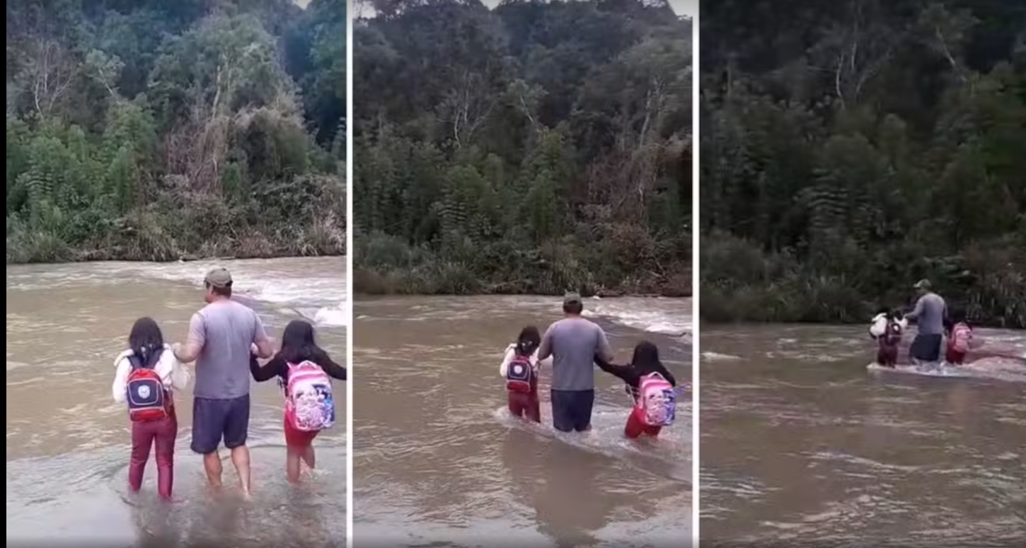 CRIANÇAS ATRAVESSAM RIO A PÉ TODOS OS DIAS PARA IR À ESCOLA NO INTERIOR DO PARANÁ