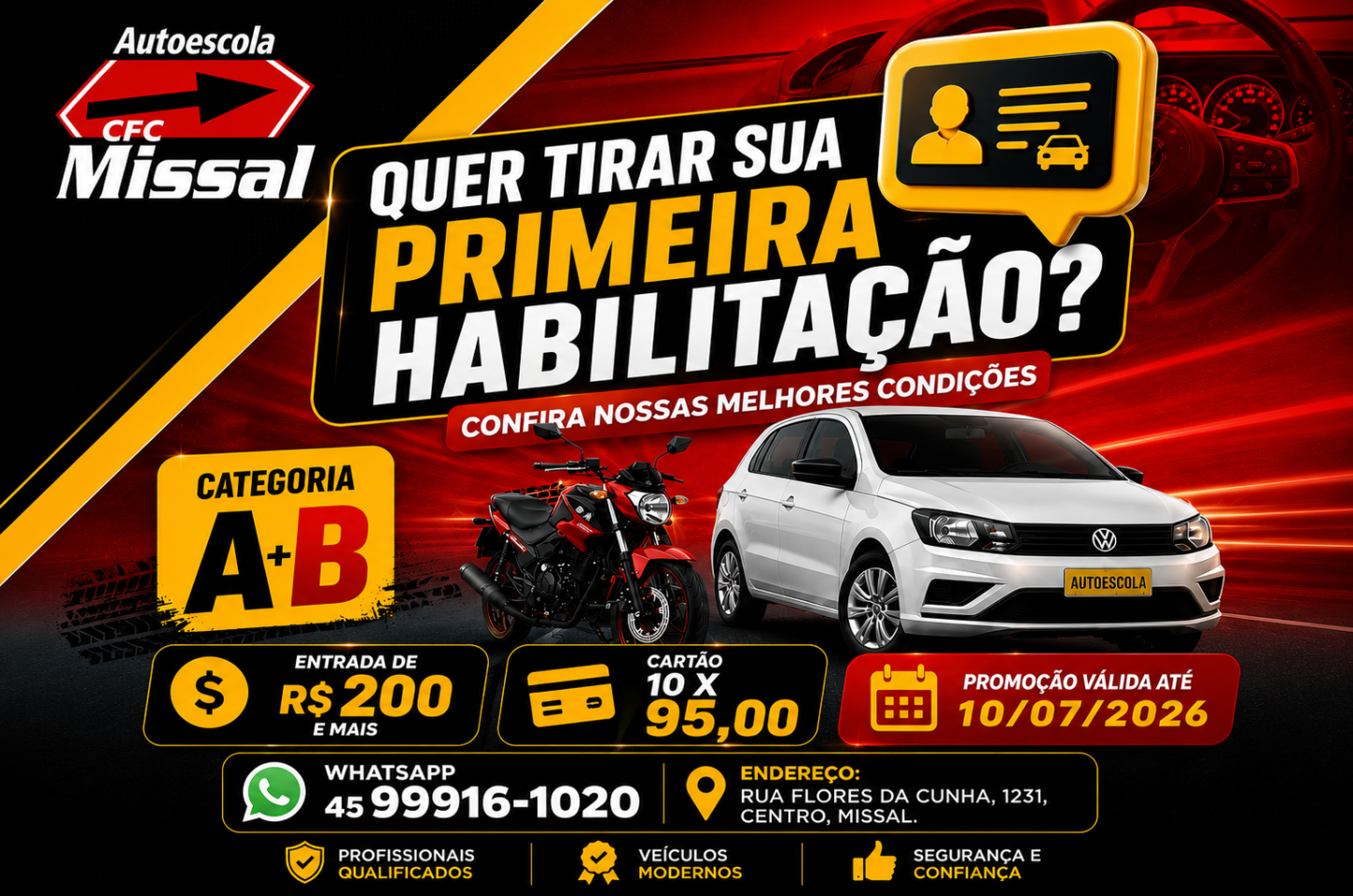 AUTOESCOLA MISSAL LANÇA PROMOÇÃO ESPECIAL PARA PRIMEIRA HABILITAÇÃO NAS CATEGORIAS A E B