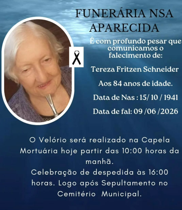FALECE TEREZA FRITZEN SCHNEIDER AOS 84 ANOS EM ITAIPULÂNDIA