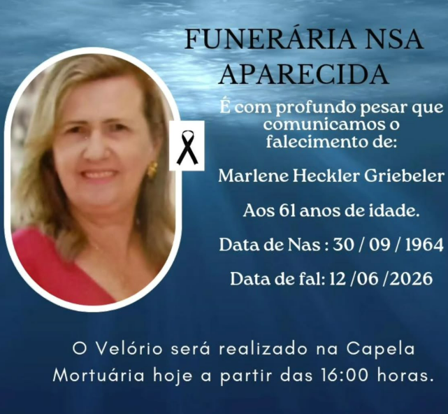 FUNERÁRIA NOSSA SENHORA APARECIDA COMUNICA O FALECIMENTO DE MARLENE HECKLER GRIEBELER EM ITAIPULÂNDIA