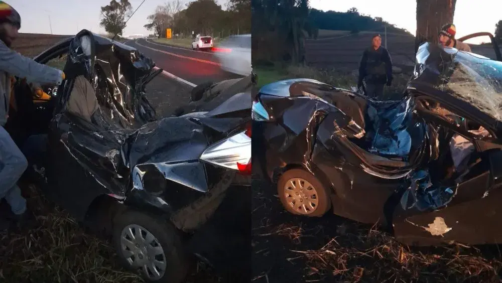 MOTORISTA FICA FERIDO APÓS CARRO BATER CONTRA ÁRVORE NA BR-158, EM PATO BRANCO