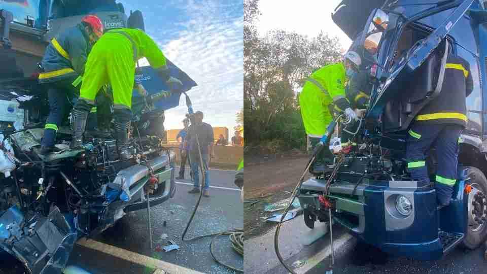 BOMBEIROS DETALHAM RESGATE DE MOTORISTA PRESO ÀS FERRAGENS APÓS GRAVE ACIDENTE NA BR-163
