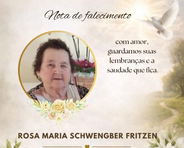 CENÁCULO ACOLHIMENTO COMUNICA O FALECIMENTO DE ROSA MARIA SCHWENGBER FRITZEN, AOS 95 ANOS, EM MISSAL
