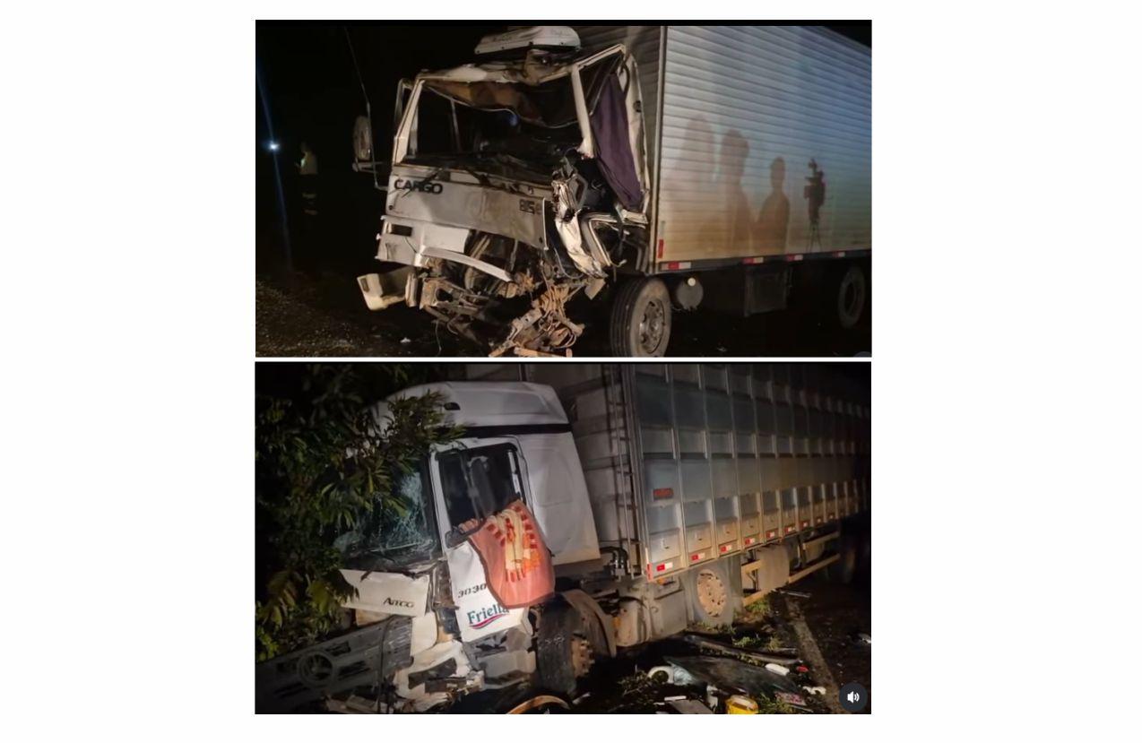 GRAVE ACIDENTE ENTRE DOIS CAMINHÕES E UM GOL INTERDITA TOTALMENTE A PR-158