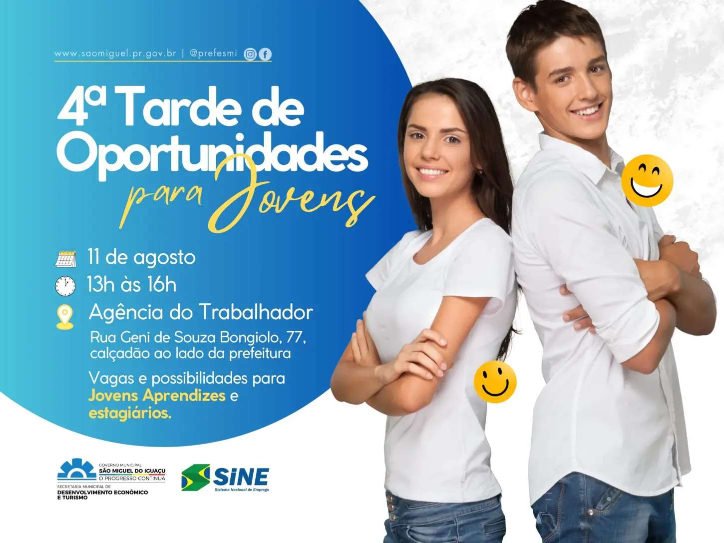 AGÊNCIA DO TRABALHADOR VAI REALIZAR A 4ª EDIÇÃO DA TARDE DE OPORTUNIDADES JOVEM EM SÃO MIGUEL DO IGUAÇU