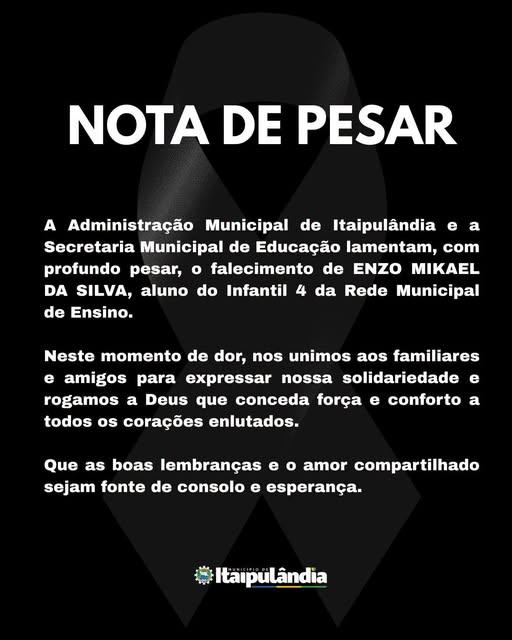 ITAIPULÂNDIA LAMENTA FALECIMENTO DE ALUNO DA REDE MUNICIPAL DE ENSINO
