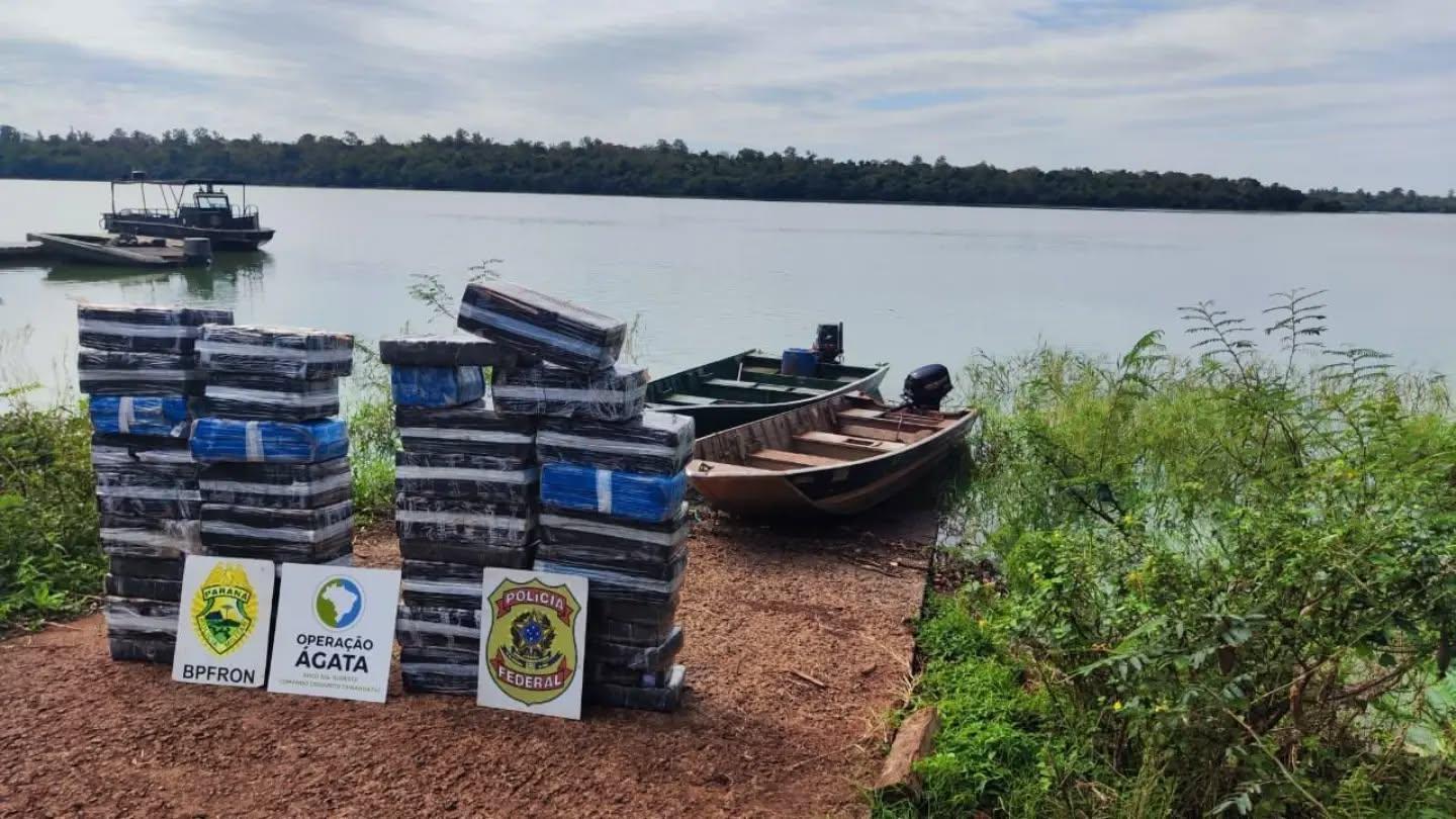 PF, PM E MARINHA APREENDEM 672 KG DE MACONHA NO LAGO DE ITAIPU, EM SANTA HELENA