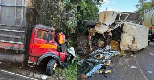 BATIDA ENTRE VAN E CAMINHÃO DEIXA DUAS PESSOAS MORTAS NA PR-281, EM REALEZA