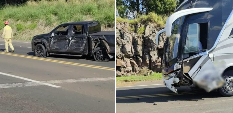 COLISÃO ENTRE CAMINHONETE E ÔNIBUS DEIXA HOMEM FERIDO NA PR-483