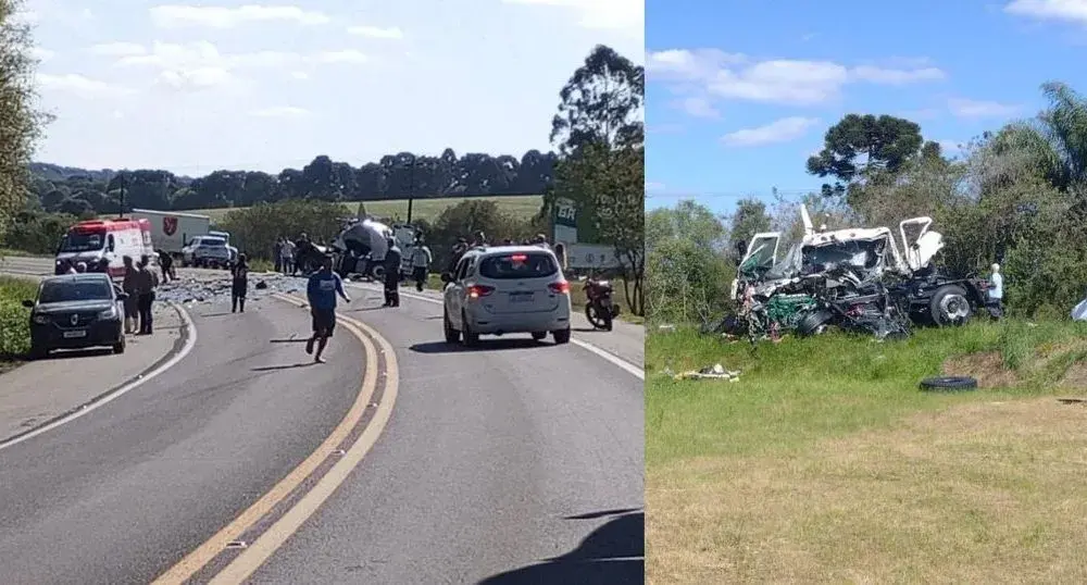 COLISÃO ENTRE DOIS CAMINHÕES DEIXA UMA PESSOA MORTA NA BR-476