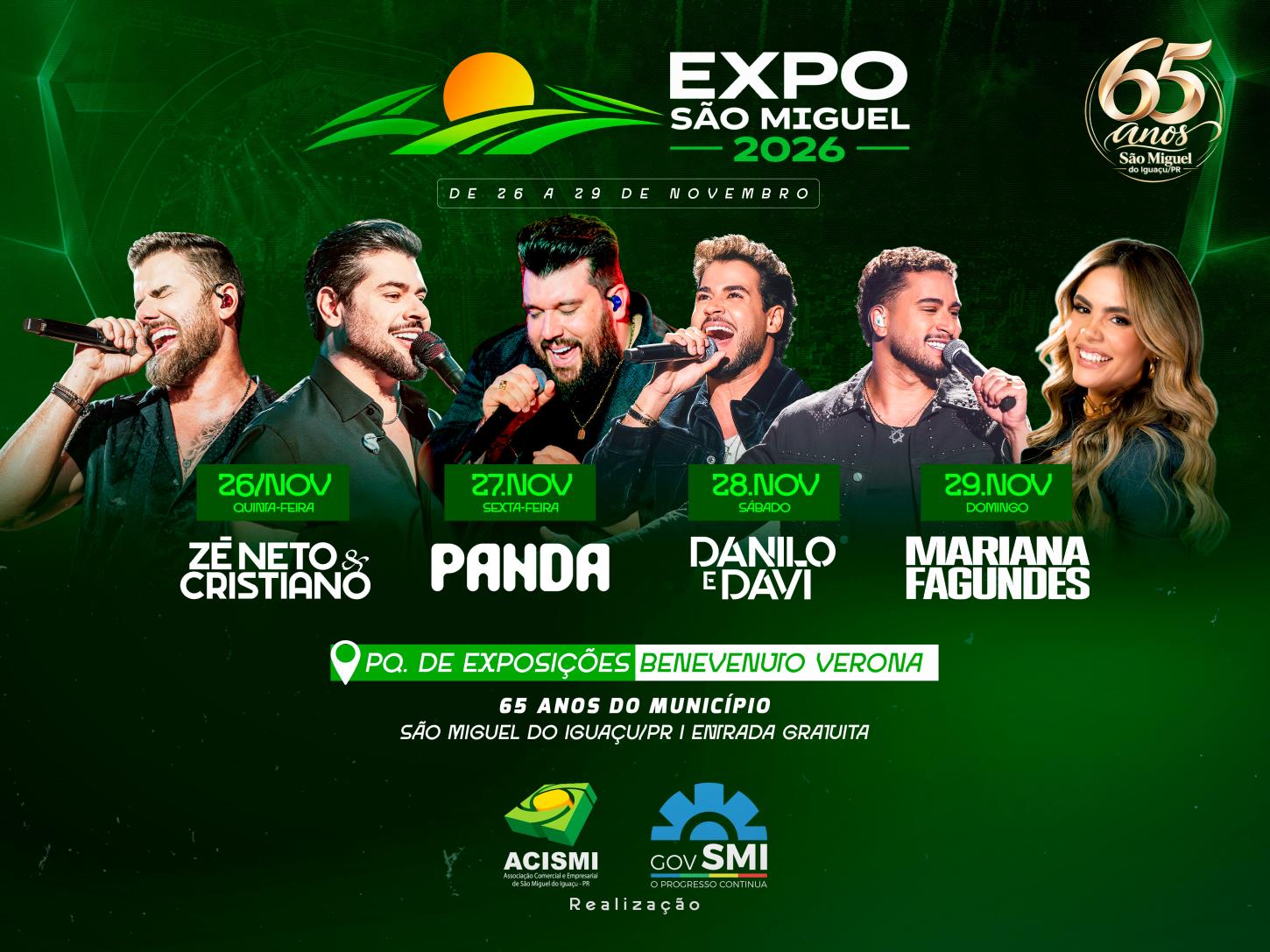 EXPO SÃO MIGUEL 2026 TERÁ QUATRO GRANDES SHOWS NACIONAIS, RODEIO E ATRAÇÕES PARA TODA A FAMÍLIA