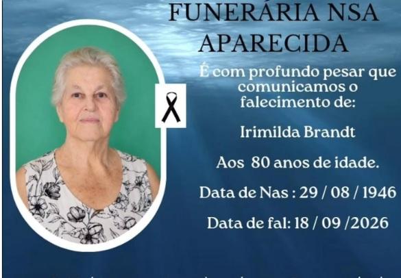 FALECE AOS 80 ANOS IRMILDA BRANDT, EM ITAIPULÂNDIA