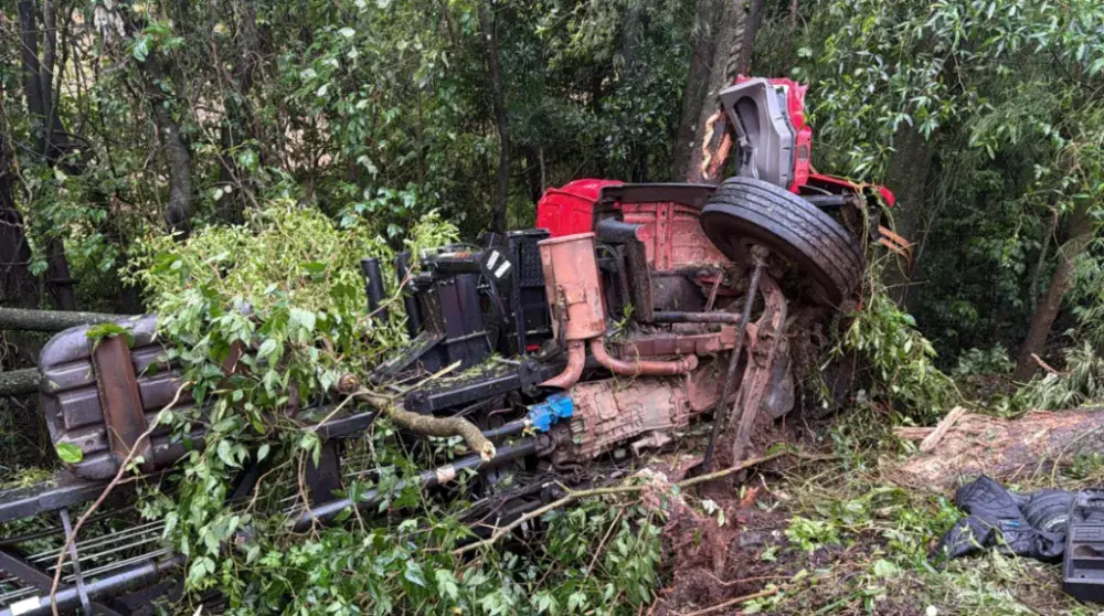 MOTORISTA MORRE APÓS CAMINHÃO MUNCK SAIR DA PISTA E BATER CONTRA ÁRVORES NA PR-182