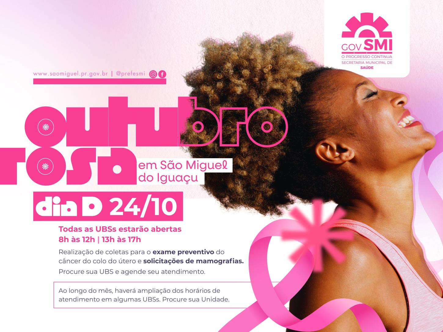 OUTUBRO ROSA TERÁ AÇÕES PREVENTIVAS E HORÁRIOS ESTENDIDOS EM UNIDADES DE SAÚDE DE SÃO MIGUEL DO IGUAÇU