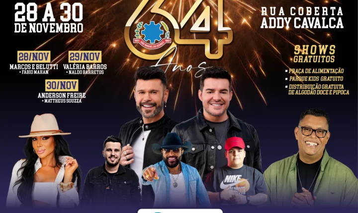 ANIVERSÁRIO DE 64 ANOS DE SÃO MIGUEL DO IGUAÇU TERÁ SHOWS COM MARCOS & BELUTTI, VALÉRIA BARROS, ANDERSON FREIRE E ATRAÇÕES GRATUITAS