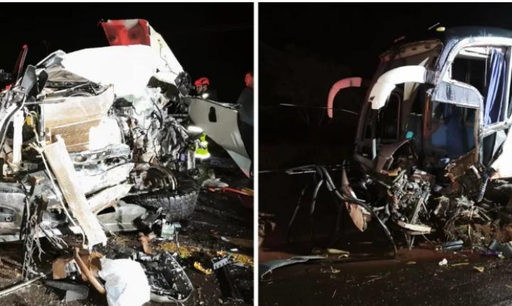 BATIDA FRONTAL ENTRE ÔNIBUS DE ESTUDANTES E DODGE RAM DEIXA DOIS FERIDOS GRAVES NA BR-376