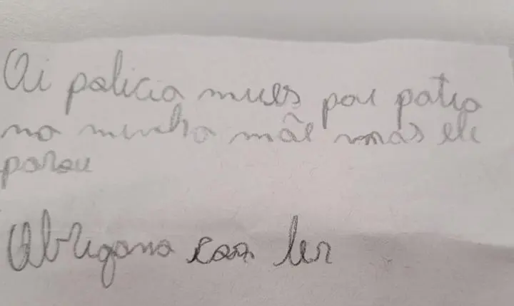 BILHETE DE ALUNO NO PROERD REVELA SITUAÇÃO DE VIOLÊNCIA DOMÉSTICA 