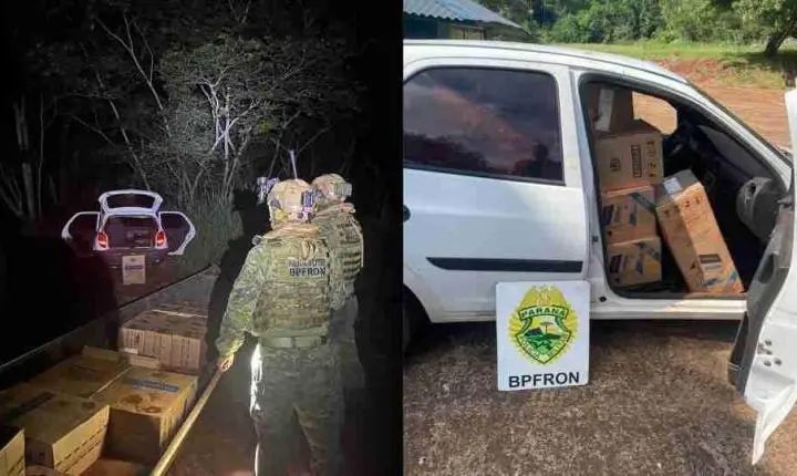 BPFRON APREENDE BARCO, CARRO E 850 PACOTES DE CIGARROS CONTRABANDEADOS EM SANTA HELENA