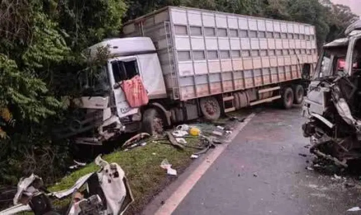 CAMINHÃO DE SÃO MIGUEL DO IGUAÇU SE ENVOLVE EM COLISÃO COM OUTROS VEÍCULOS E DEIXA PISTA INTERDITADA