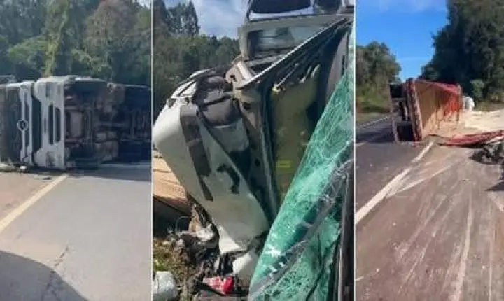 CAMINHÃO TOMBA NA BR-373 E ESPALHA CARGA DE COMPENSADOS ÀS MARGENS DA PISTA