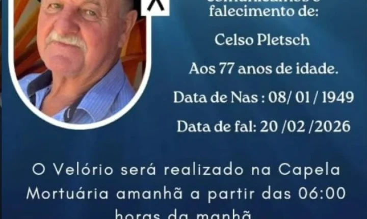 CELSO PLETSCH FALECE EM ITAIPULÂNDIA AOS 77 ANOS DE IDADE