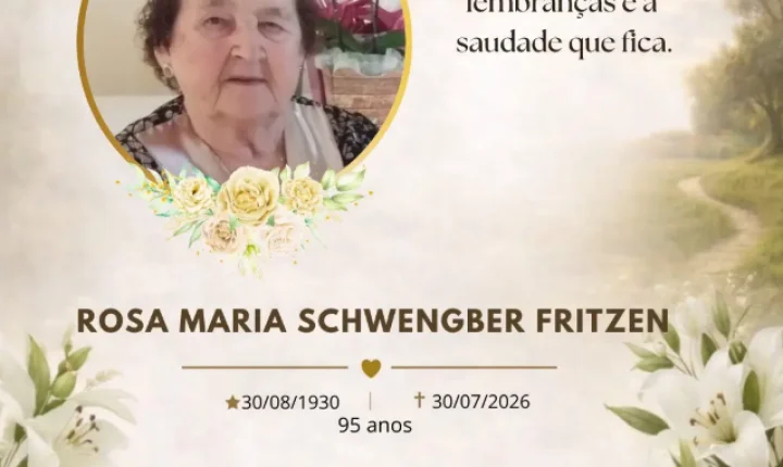CENÁCULO ACOLHIMENTO COMUNICA O FALECIMENTO DE ROSA MARIA SCHWENGBER FRITZEN, AOS 95 ANOS, EM MISSAL