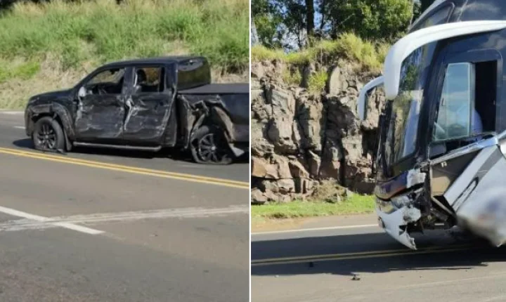 COLISÃO ENTRE CAMINHONETE E ÔNIBUS DEIXA HOMEM FERIDO NA PR-483