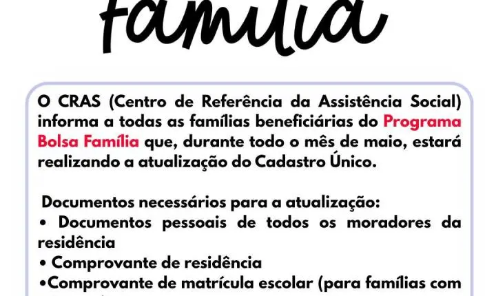 CRAS DE ITAIPULÂNDIA REALIZA ATUALIZAÇÃO DO CADASTRO ÚNICO PARA BENEFICIÁRIOS DO BOLSA FAMÍLIA