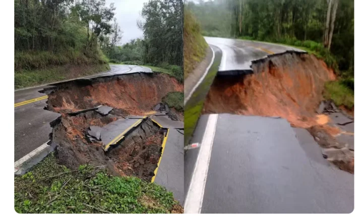 EROSÃO FAZ ASFALTO 'DESABAR' E DEIXA CIDADE DO PARANÁ ISOLADA