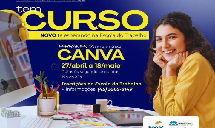 ESCOLA DO TRABALHO ABRE INSCRIÇÕES PARA CURSO GRATUITO DE CANVA EM SÃO MIGUEL DO IGUAÇU
