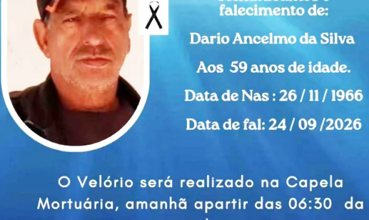 FALECE AOS 59 ANOS DARIO ANCELMO DA SILVA, EM ITAIPULÂNDIA