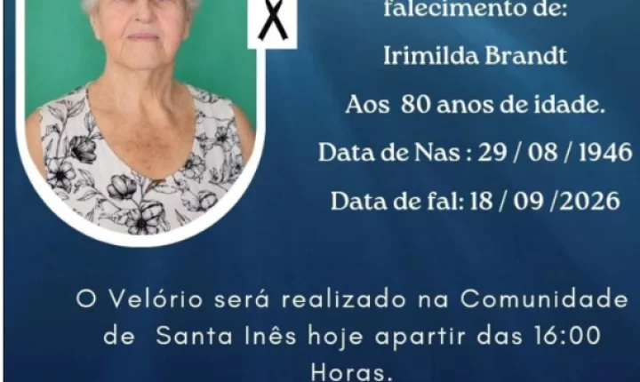 FALECE AOS 80 ANOS IRMILDA BRANDT, EM ITAIPULÂNDIA