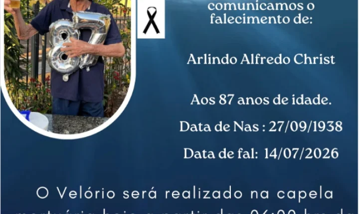 FALECE EM ITAIPULÂNDIA, AOS 87 ANOS, ARLINDO ALFREDO CHRIST