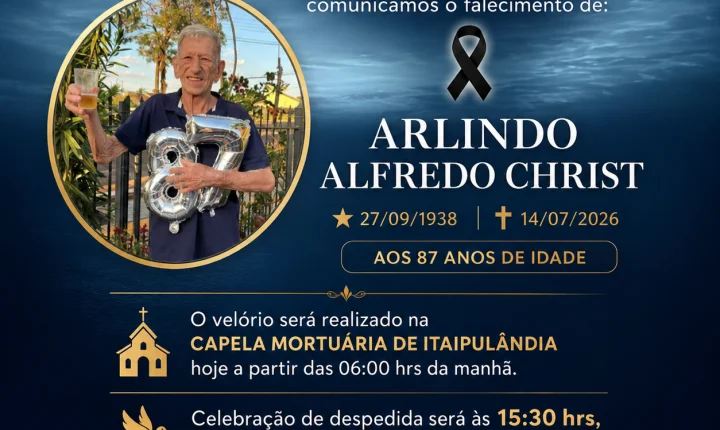 FALECE EM ITAIPULÂNDIA, AOS 87 ANOS, ARLINDO ALFREDO CHRIST