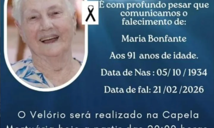 FALECE EM ITAIPULÂNDIA MARIA BONFANTE, AOS 91 ANOS