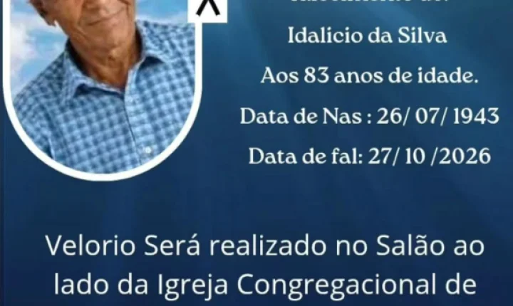 FALECE IDALICIO DA SILVA, AOS 83 ANOS, EM ITAIPULÂNDIA