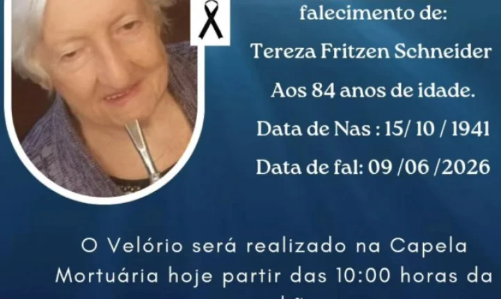 FALECE TEREZA FRITZEN SCHNEIDER AOS 84 ANOS EM ITAIPULÂNDIA