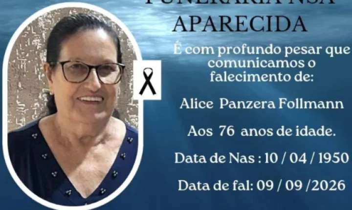 FALECE AOS 76 ANOS, EM ITAIPULÂNDIA, ALICE PANZERA FOLLMANN