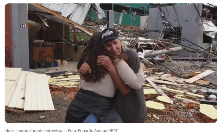 IDOSO QUE CHOROU AO CONTAR QUE PERDEU TUDO EM TORNADO NO PR VAI GANHAR BARRACÃO NOVO DE EMPRESÁRIO PARA REABRIR NEGÓCIO