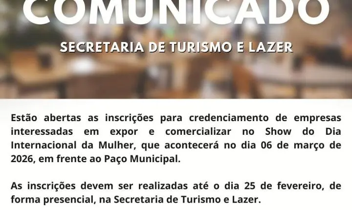 ITAIPULÂNDIA ABRE CREDENCIAMENTO PARA VENDA DE ALIMENTOS E BEBIDAS NO SHOW DO DIA DAS MULHERES 2026
