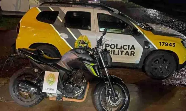 MOTOCICLETA FURTADA É ENCONTRADA ABANDONADA E RECUPERADA PELA PM EM MEDIANEIRA